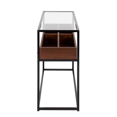 Display Tempered Glass/Steel/Wood Console Table Black/Walnut - LumiSource