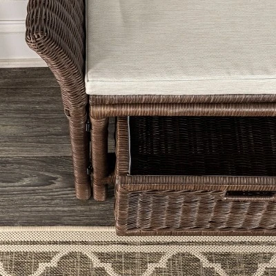 Happimess Tropic 52" 2 Drawer Wicker Storage Bench Wih Linen Cushion, Brown - Image 5