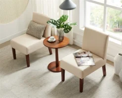 Carl Armless Fabric Upholstered Accent Chair Set Of 2 With Round Wood Side Table Slipper Chairs Sets-Maison Boucle