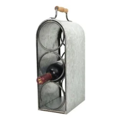 3-Bottle Wine Rack With Handle Tin Finish 15.5" - Drew DeRose