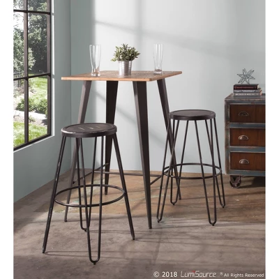 41" Oregon Industrial Bar Height Pub Table Matte Gray Metal With Medium Brown Wood Top - LumiSource - Image 3