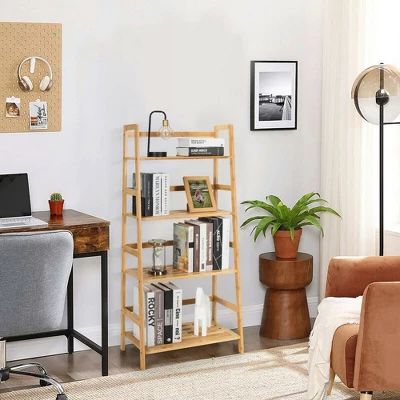 Costway 4-Tier Bookshelf Bamboo Ladder Shelf Bathroom Shelves Storage Plant Stand Rack - Image 2