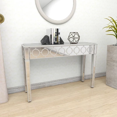 Glam Mirror And Wood Patterned Console Table Silver - Olivia & May - Image 6