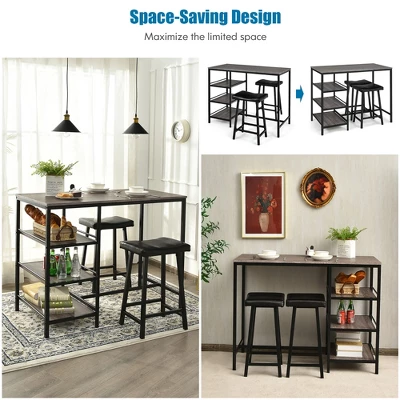 Costway 3 Piece Counter Height Dining Bar Table Set W/2 Stools&3 Storage Shelves - Image 7