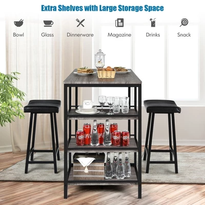 Costway 3 Piece Counter Height Dining Bar Table Set W/2 Stools&3 Storage Shelves - Image 6