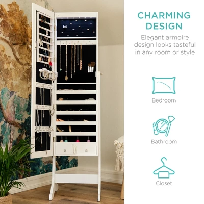 Best Choice Products 6-Tier Standing Mirror Lockable Storage Organizer Cabinet Armoire W/ LED Lights - Image 4