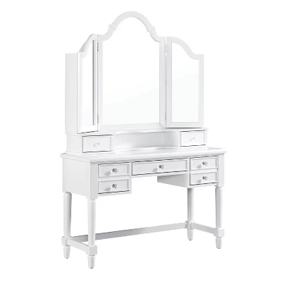 3pc Anza Multi Storage Vanity Set With Tri Fold Mirror And Stool White - HOMES: Inside + Out