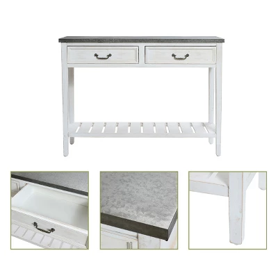 LuxenHome Farmhouse Distressed White Wood Console Table With Storage - Image 9