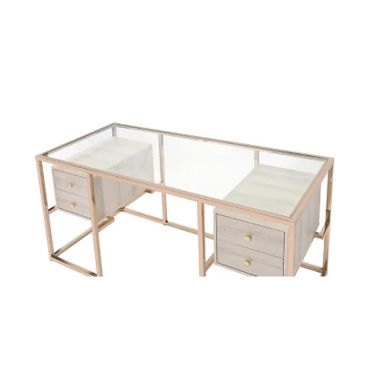 Huyana Desk Clear Glass/Gold - Acme Furniture - Image 2