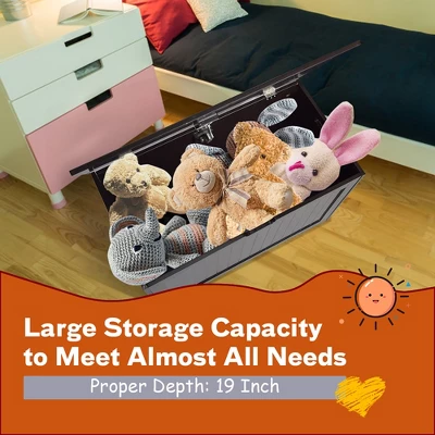 Costway Wooden Toy Box Kids Storage Chest Bench W/ Flip-Top Lid & Safety Hinge WhiteBrown - Image 7