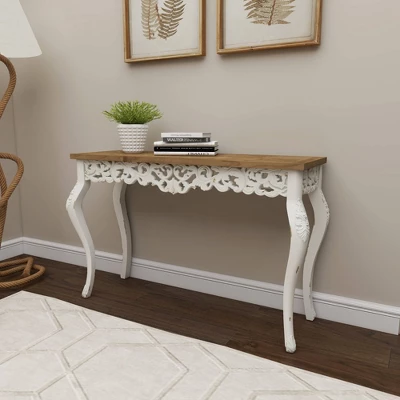 Wood Parisian Design Floral Ornate Detailing Console Table White - Olivia & May - Image 7