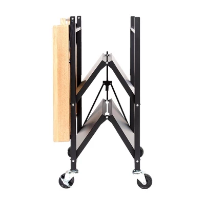 Origami Foldable Wheeled Portable Solid Wood Top Kitchen Island Bar Cart - Image 3