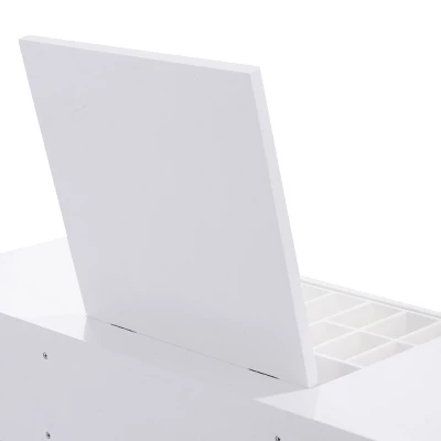 Tangkula 2 Drawers Make-up Mirror Set Vanity Dressing Table Flip-type Desktop With Stool - Image 9