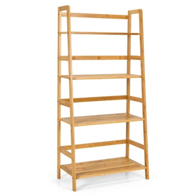 Costway 4-Tier Bookshelf Bamboo Ladder Shelf Bathroom Shelves Storage Plant Stand Rack - Image 9