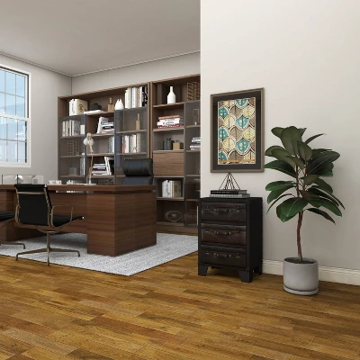 Traditional Wood And Faux Leather Cabinet Dark Brown - Olivia & May - Image 15