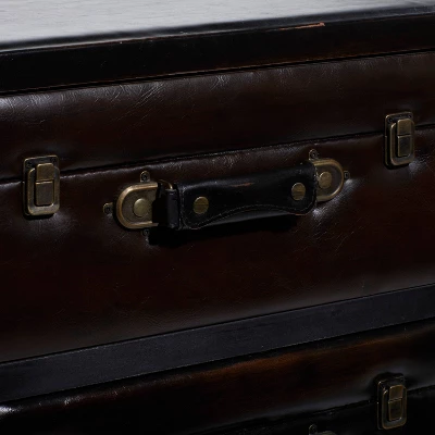 Traditional Wood And Faux Leather Cabinet Dark Brown - Olivia & May - Image 4