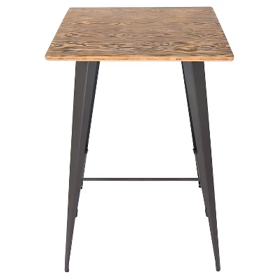 41" Oregon Industrial Bar Height Pub Table Matte Gray Metal With Medium Brown Wood Top - LumiSource