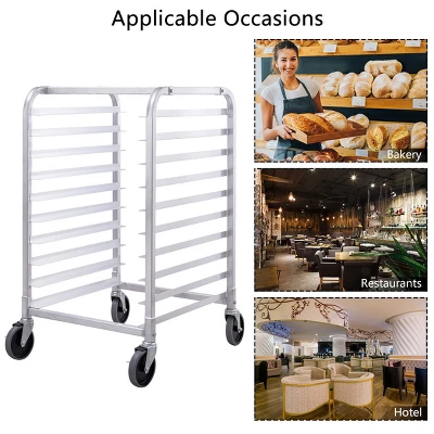 Costway 10 Sheet Aluminum Bakery Rack Silver Commercial Cookie Bun Pan Kitchen W/Wheel - Image 4