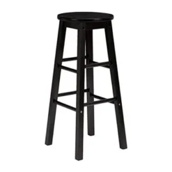 PJ Wood Classic Round-Seat 24" Tall Kitchen Counter Stools For Homes, Dining Spaces, And Bars With Backless Seats, Square Legs, Black (6 Pack)