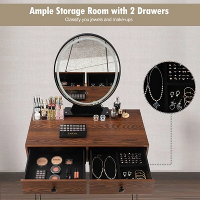 Costway Vanity Makeup Dressing Table W/ 3 Lighting Modes Mirror Touch Switch RusticCoffee - Image 7