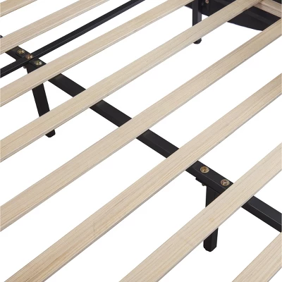 Upholstered Faux Leather Platform Bed With LED Light Bed Frame With Slatted-ModernLuxe - Image 4