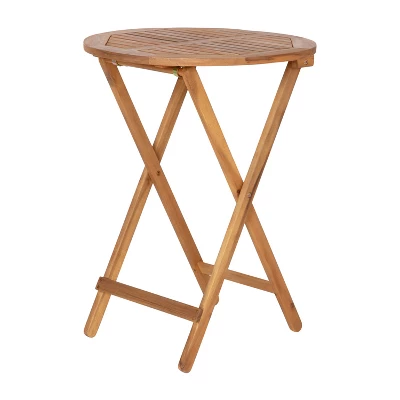 Emma And Oliver All-Weather Three Piece Solid Acacia Wood Patio Bistro Set With Two Folding Chairs And Table - Image 2