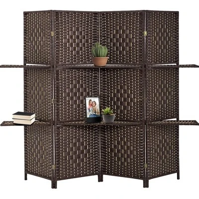 4 Panel Paper Straw Weave Screen With 63" L Shelving - Ore International - Image 4