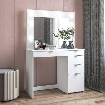 Harper Vanity Table With Lighted Mirror White - Polifurniture - Image 3