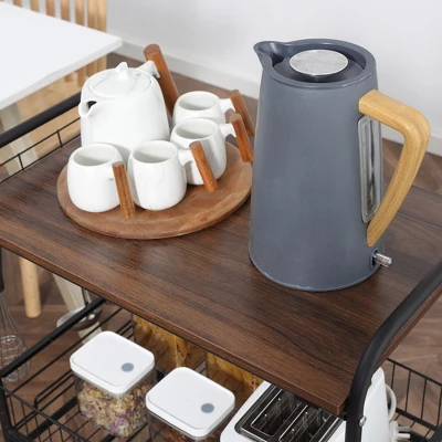 HOMCOM 24" 3-Tier Rolling Kitchen Cart, Utility Storage Trolley With 2 Basket Drawers, Side Hooks For Dining Room - Image 4