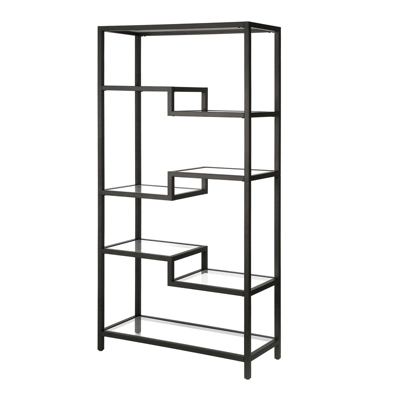68" 5-Tier Black Metal Book Case With Glass Top Shelves - Henn&Hart - Image 6