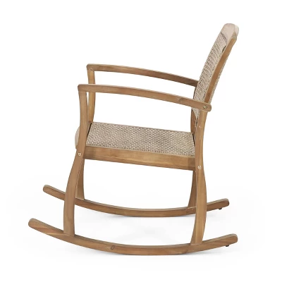 Welby Outdoor Acacia Wood/Wicker Rocking Chair Light Brown - Christopher Knight Home - Image 3