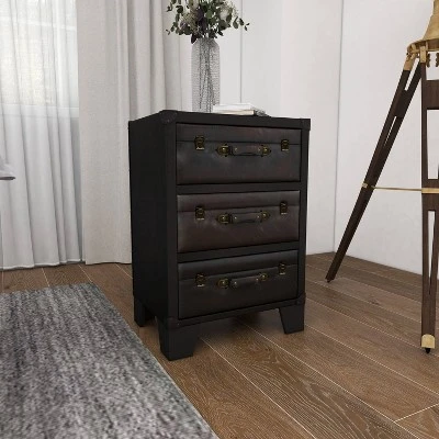 Traditional Wood And Faux Leather Cabinet Dark Brown - Olivia & May - Image 9