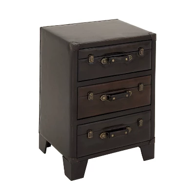 Traditional Wood And Faux Leather Cabinet Dark Brown - Olivia & May - Image 7