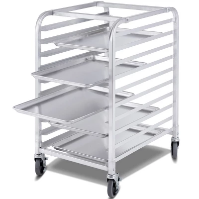 Costway 10 Sheet Aluminum Bakery Rack Silver Commercial Cookie Bun Pan Kitchen W/Wheel - Image 9