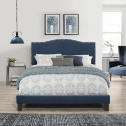 Queen Kiley Velvet Upholstered Bed Blue - Hillsdale Furniture