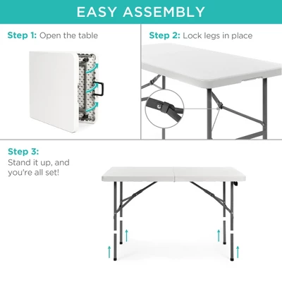 Best Choice Products 4ft Plastic Folding Table, Indoor Outdoor Heavy Duty Portable W/ Handle, Lock For Picnic - White - Image 5