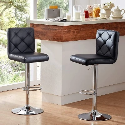 Hywela Bar Stools, Modern PU Leather Adjustable Swivel Barstools, Armless Kitchen Island Counter Bar Stools With Bigger Base, Set Of 2,Comfy- The Pop Home