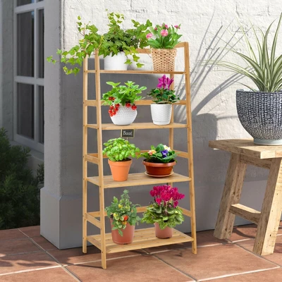 Costway 4-Tier Bookshelf Bamboo Ladder Shelf Bathroom Shelves Storage Plant Stand Rack - Image 4