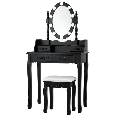 Tangkula Make-Up Vanity Table Dresser Set W/LED Light, Black Brown White - Image 9