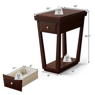Tangkula 2 Tier End Side Table Nightstand With Drawer Shelf Rubber Wood Classic Espresso - Image 8