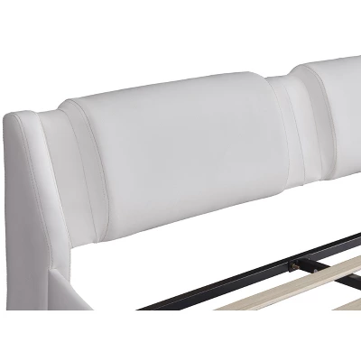 Upholstered Faux Leather Platform Bed With LED Light Bed Frame With Slatted-ModernLuxe - Image 7