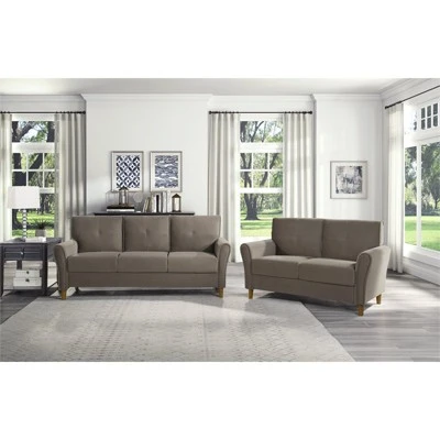 Dunleith Modern Contemporary Velvet Tufted Loveseat In Brown And Walnut - Lexicon - Image 4