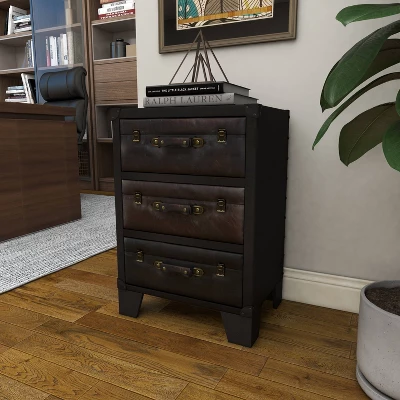 Traditional Wood And Faux Leather Cabinet Dark Brown - Olivia & May - Image 10
