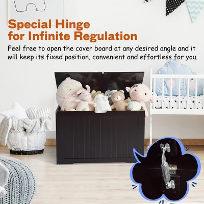 Costway Wooden Toy Box Kids Storage Chest Bench W/ Flip-Top Lid & Safety Hinge WhiteBrown