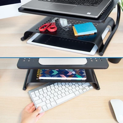 Mount-It! 2 Tier Desk Organizer Riser | Computer Monitor Stand With Keyboard Storage Shelf For Desktops, Laptops, Printers, Home Office Space Saver - Image 3
