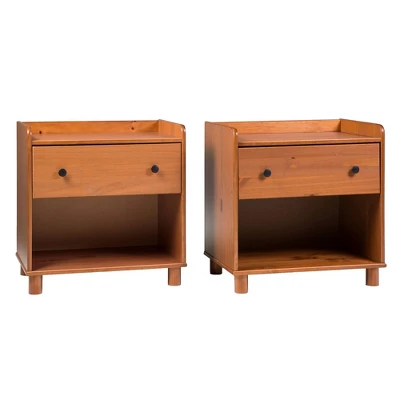 Set Of 2 Katie Transitional Tray Top 1 Drawer Solid Wood Nightstands Caramel - Saracina Home - Image 2