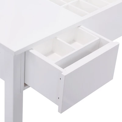 Tangkula 2 Drawers Make-up Mirror Set Vanity Dressing Table Flip-type Desktop With Stool - Image 4