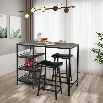 Costway 3 Piece Counter Height Dining Bar Table Set W/2 Stools&3 Storage Shelves - Image 3