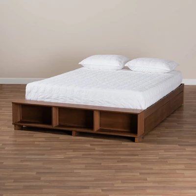 Arthur Wood Platform Bed With Built-In Shelves Ash Walnut - Baxton Studio - Image 9