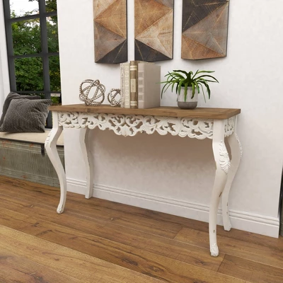 Wood Parisian Design Floral Ornate Detailing Console Table White - Olivia & May - Image 6